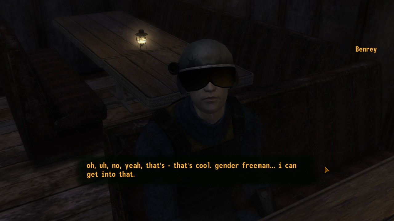 benreys response: 'oh, uh, no, yeah, that's - that's cool. gender freeman... i can get into that.'
